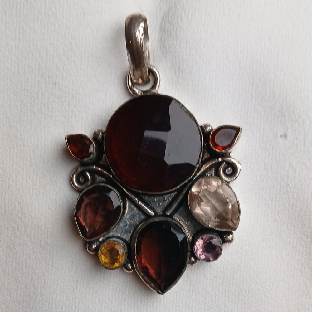 💎 Huge Sterling Silver Multi-Stone Pendant Witchy Whimsigoth Bohemian Statement